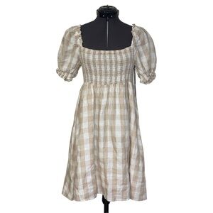 House of Harlow 1960 Linen Smocked Gingham Mini Dress NWT